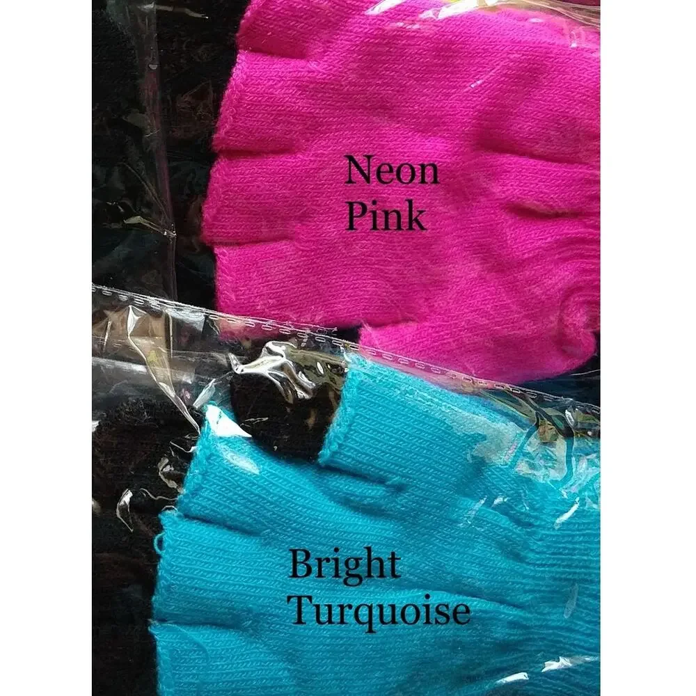 Stasia Neon Pink: Double Layered Knit Fingerless + black Finger Gloves OSFM
